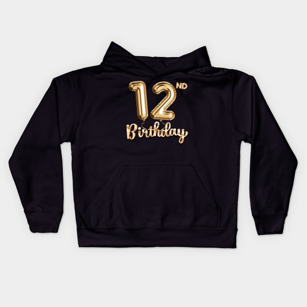12th Birthday Gifts - Party Balloons Gold Kids Hoodie by BetterManufaktur